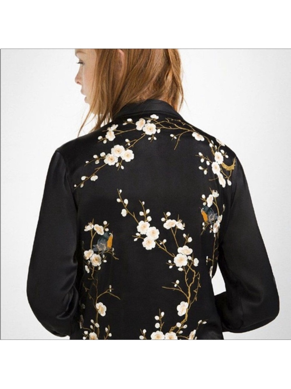 Zara Black Bird Embroidered Bomber Jacket Size M - Picture 9 of 9